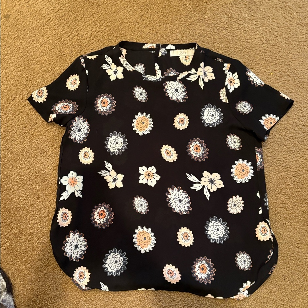 Floral Black Short Sleeve Blouse